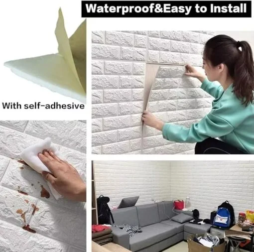 Ash । Self-Adhesive 3D Brick Pattern Foam Wall Sticker (27×120 inch) । CN-75 - Image 3