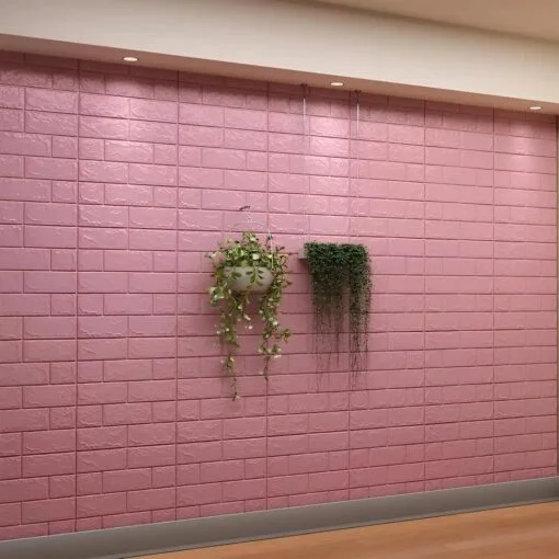 Pink । Self-Adhesive 3D Brick Pattern Foam Wall Sticker (27×120 inch) । CN-75 - Image 5