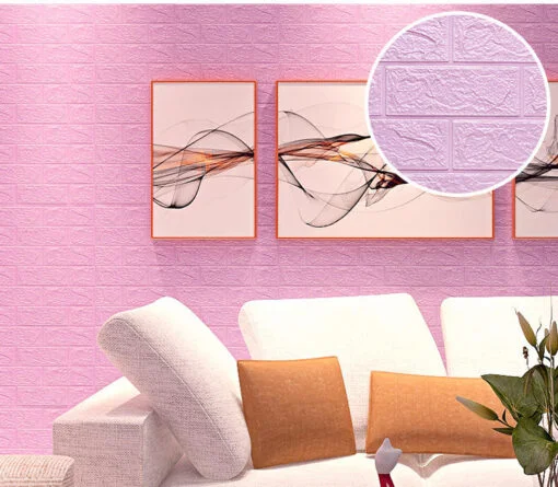 Pink । Self-Adhesive 3D Brick Pattern Foam Wall Sticker (27×120 inch) । CN-75 - Image 6