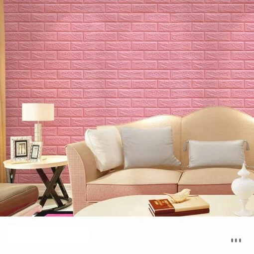 Pink । Self-Adhesive 3D Brick Pattern Foam Wall Sticker (27×120 inch) । CN-75 - Image 7