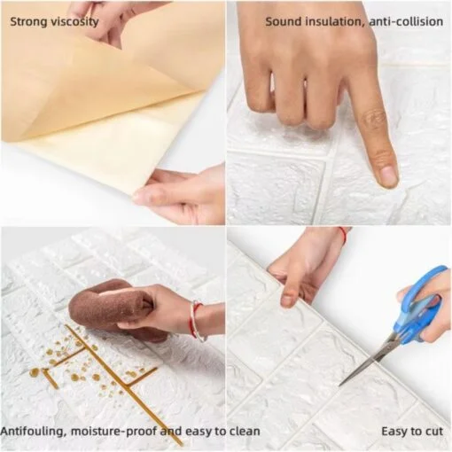 White । Self-Adhesive 3D Brick Pattern Foam Wall Sticker (27×120 inch) । CN-75