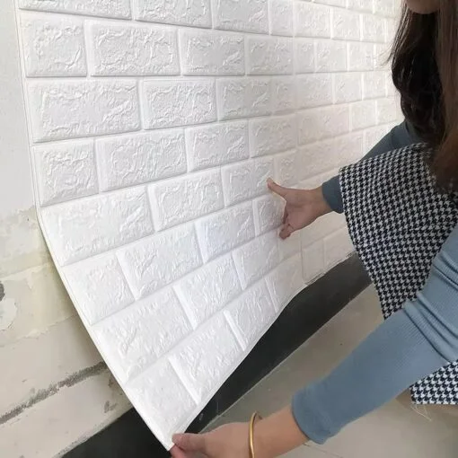White । Self-Adhesive 3D Brick Pattern Foam Wall Sticker (27×120 inch) । CN-75 - Image 3
