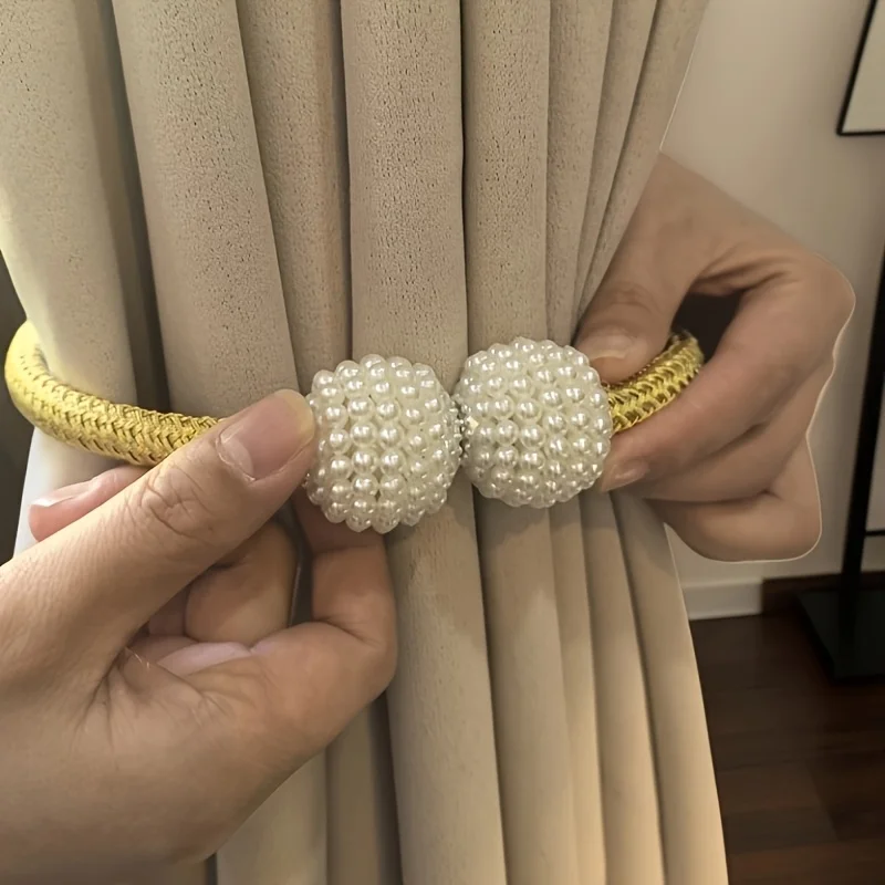 Golden । Magnetic Curtain Tieback with Big Pearl Ball (1 Pair) । CN-28 - Image 7