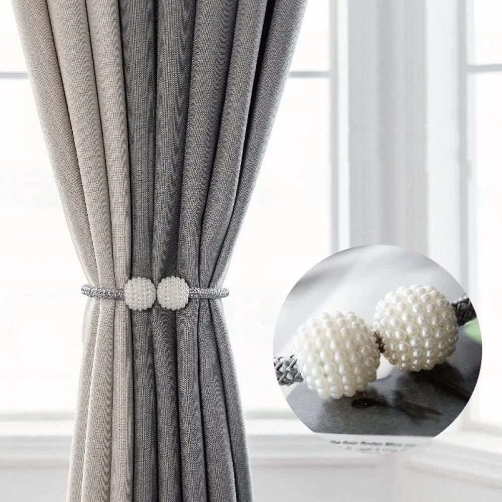 Silver । Magnetic Curtain Tieback with Big Pearl Ball (1 Pair) । CN-28