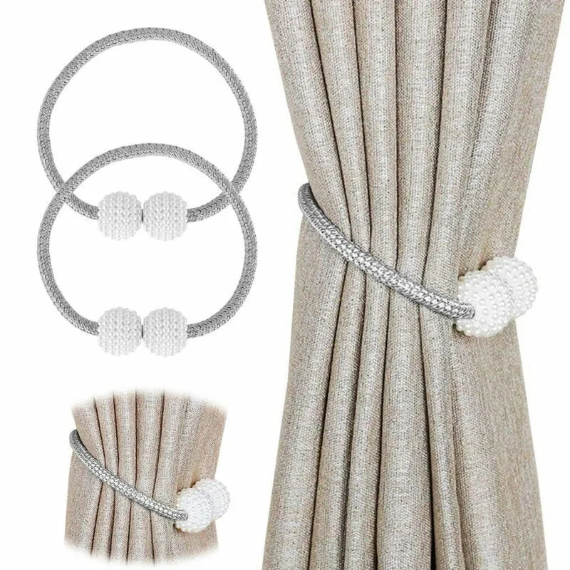 Silver । Magnetic Curtain Tieback with Big Pearl Ball (1 Pair) । CN-28 - Image 3