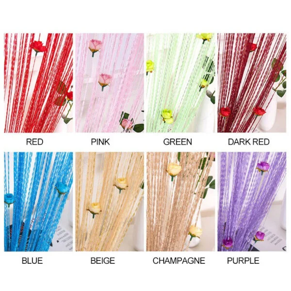 Blue । Elegant Curtain  with Rose Flower & Thread Shiny Tassel (20 Rose) । CN-27
