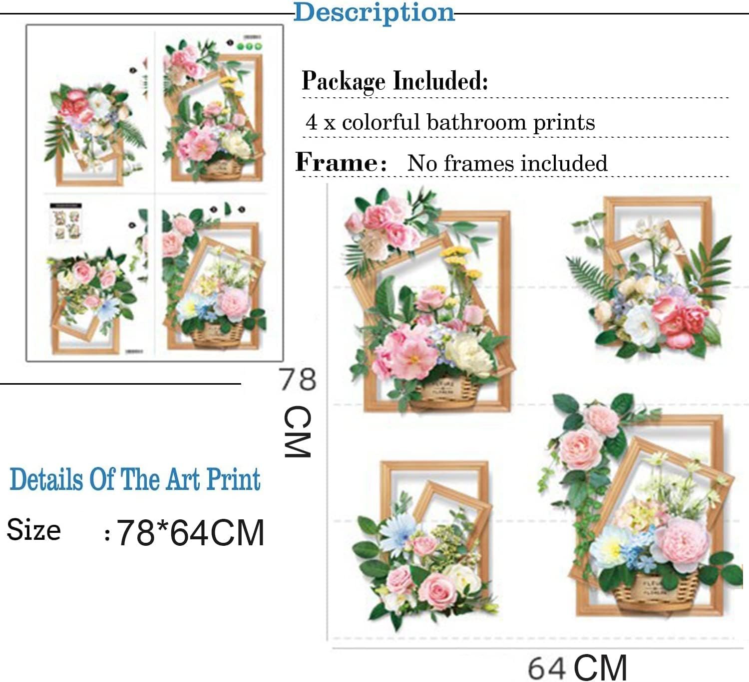 3D Flower Bouquet Basket Wall Sticker (64x78 cm) । CN-13 - Image 6