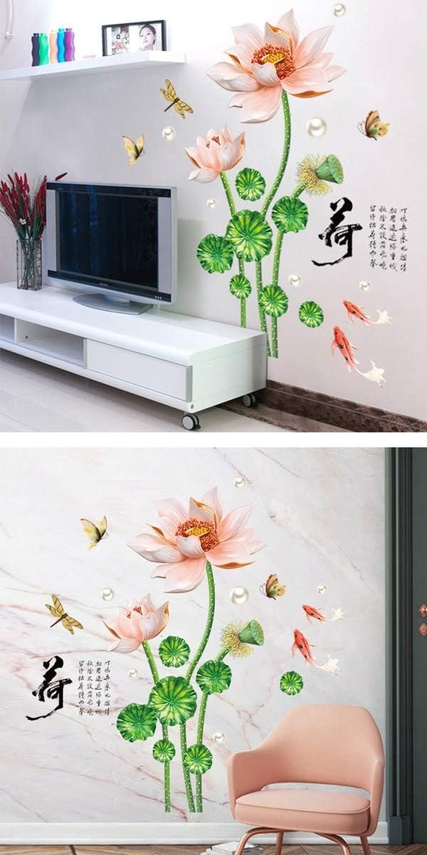 3D Lotus & Dragonfly & Butterfly Wall Sticker (78x115 cm) । CN-11