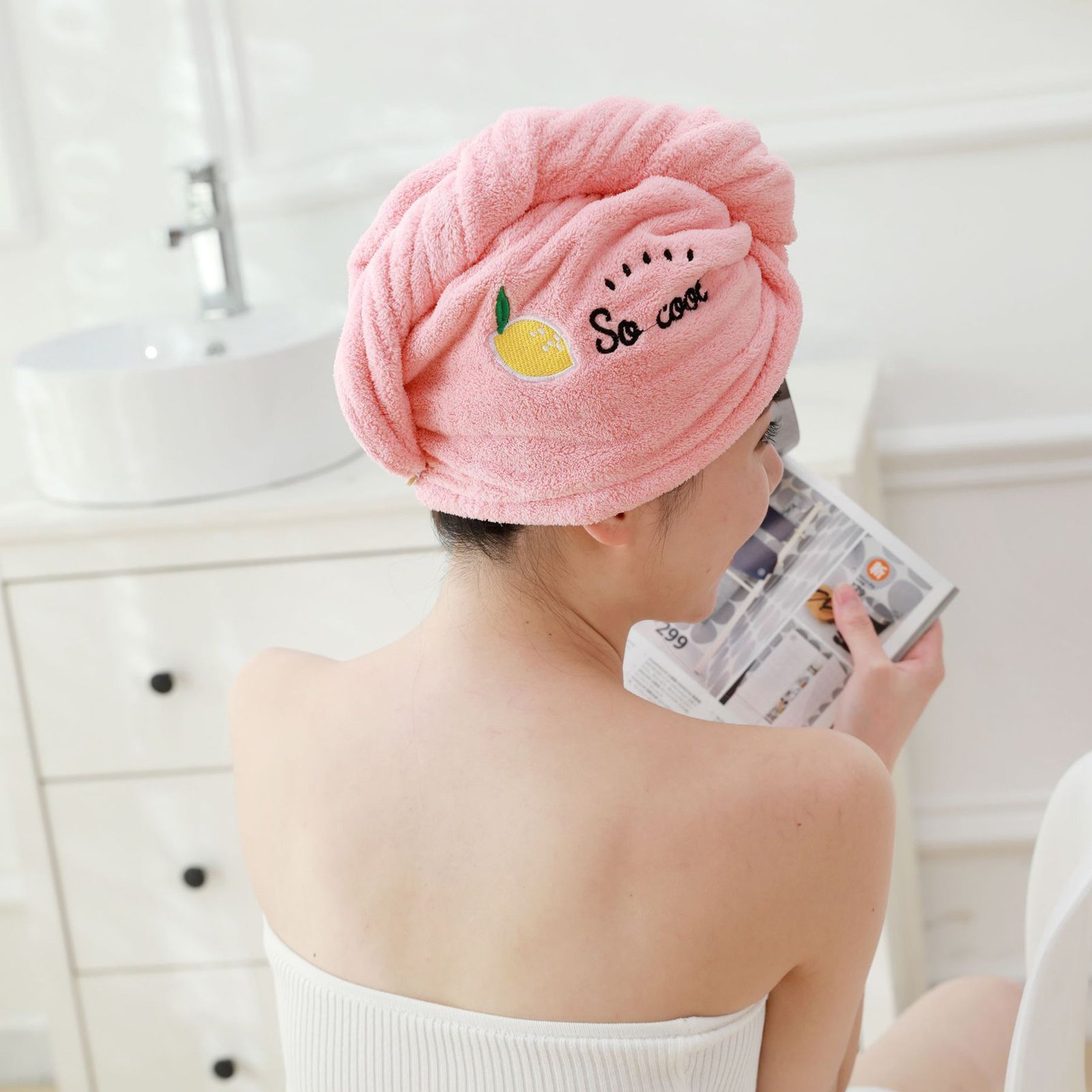 Pink । Microfiber Hair Drying Towel Shower Cap । CN-132 - Image 3