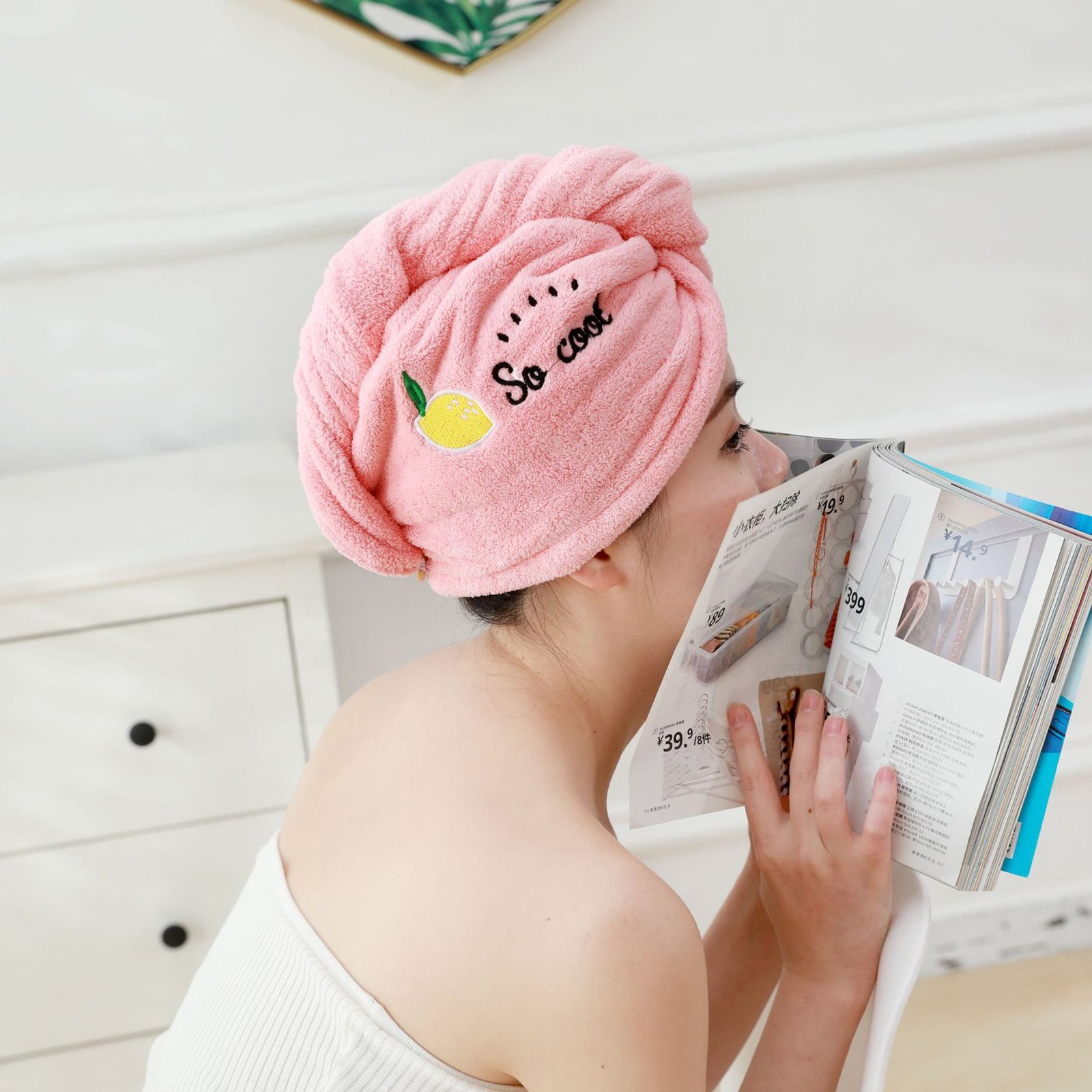 Pink । Microfiber Hair Drying Towel Shower Cap । CN-132 - Image 5