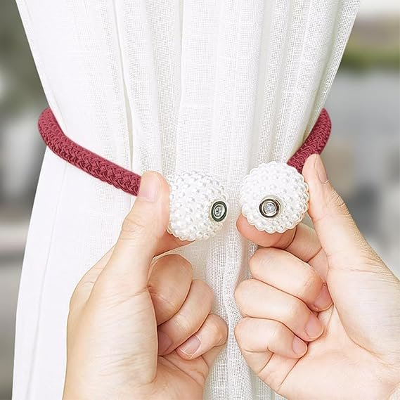 Maroon । Magnetic Curtain Tieback with Big Pearl Ball (1 Pair) । CN-28 - Image 2