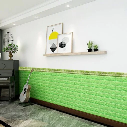 Light Green । Self-Adhesive 3D Brick Pattern Foam Wall Sticker (27×120 inch) । CN-75