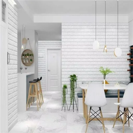 White । Self-Adhesive 3D Brick Pattern Foam Wall Sticker (27×120 inch) । CN-75