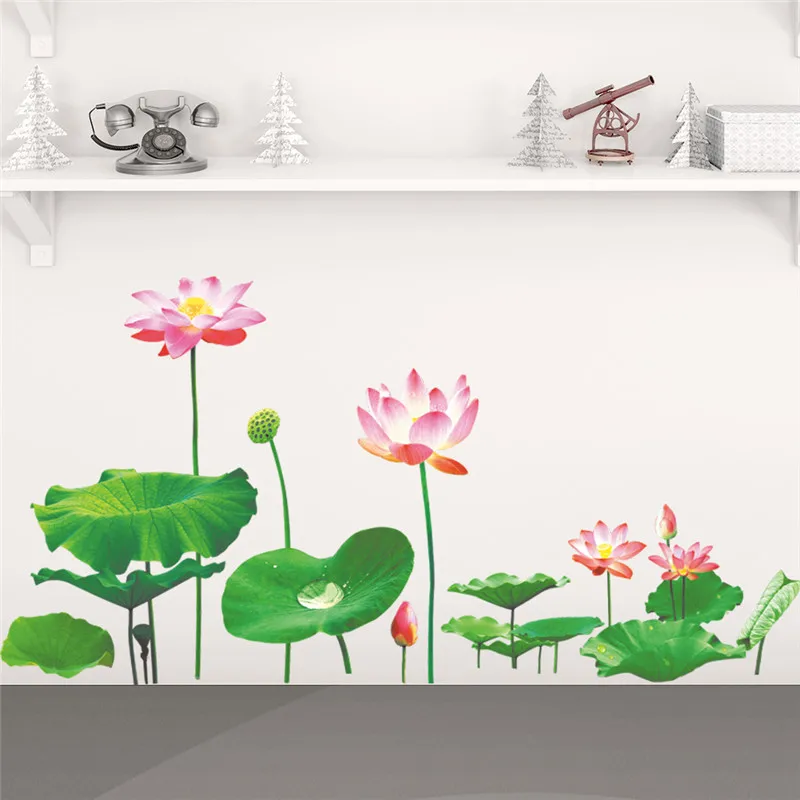3D Lotus Flower & Leaf Wall Sticker (80x148 cm) । CN-03